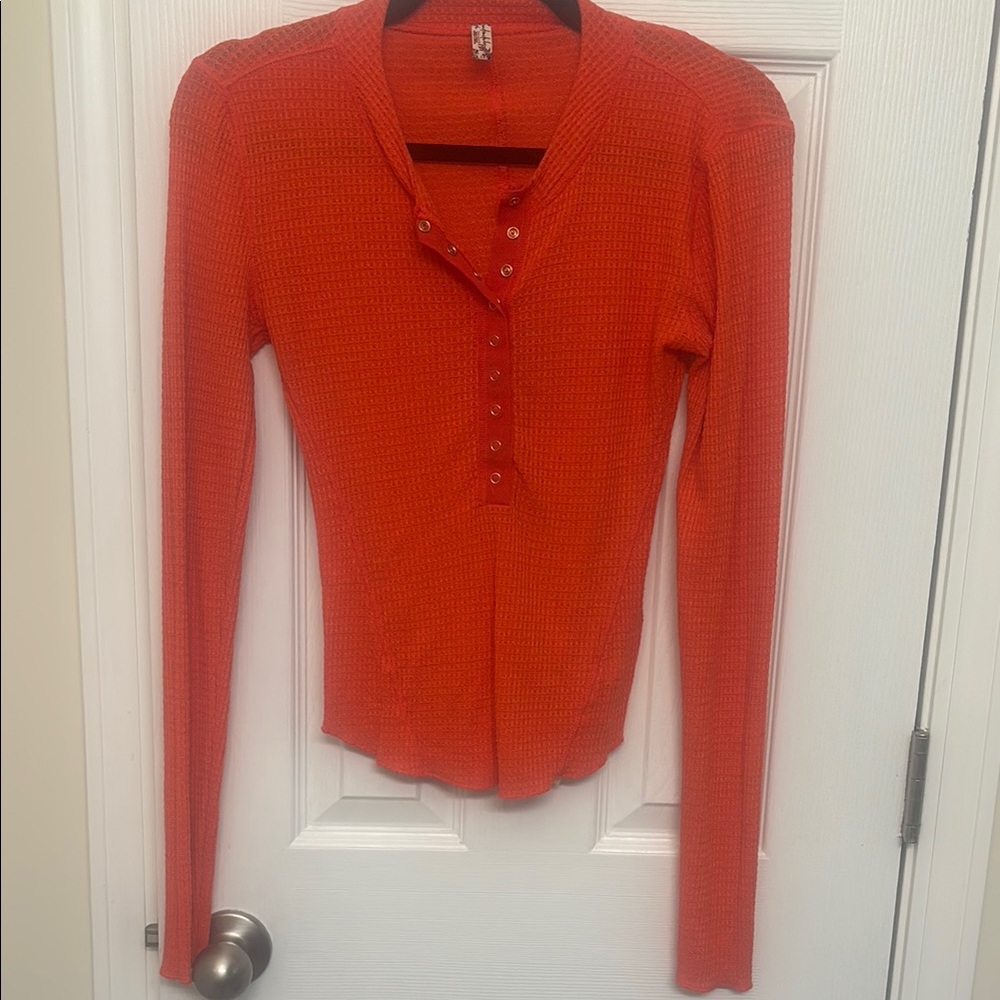 NWOT Free People Intimately red orange henley top, size small